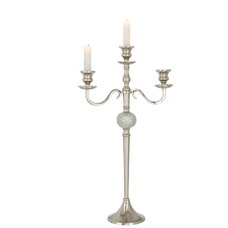 J-Line - 3-Arm Diamond Ball Candelabra - Silver
