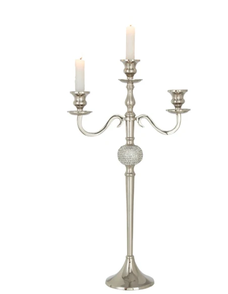 J-Line - 3-Arm Diamond Ball Candelabra - Silver