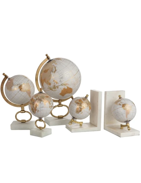 J-Line - Globe + Marble Base - White / Gold
