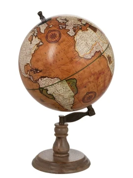 J-Line - Mappamondo + Piede  Legno - Ruggine / Naturale