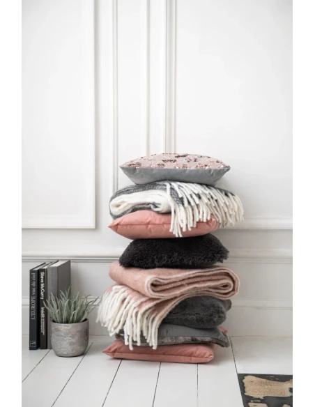 J-Line - Velvet Sequin Cushion - Grey / Pink