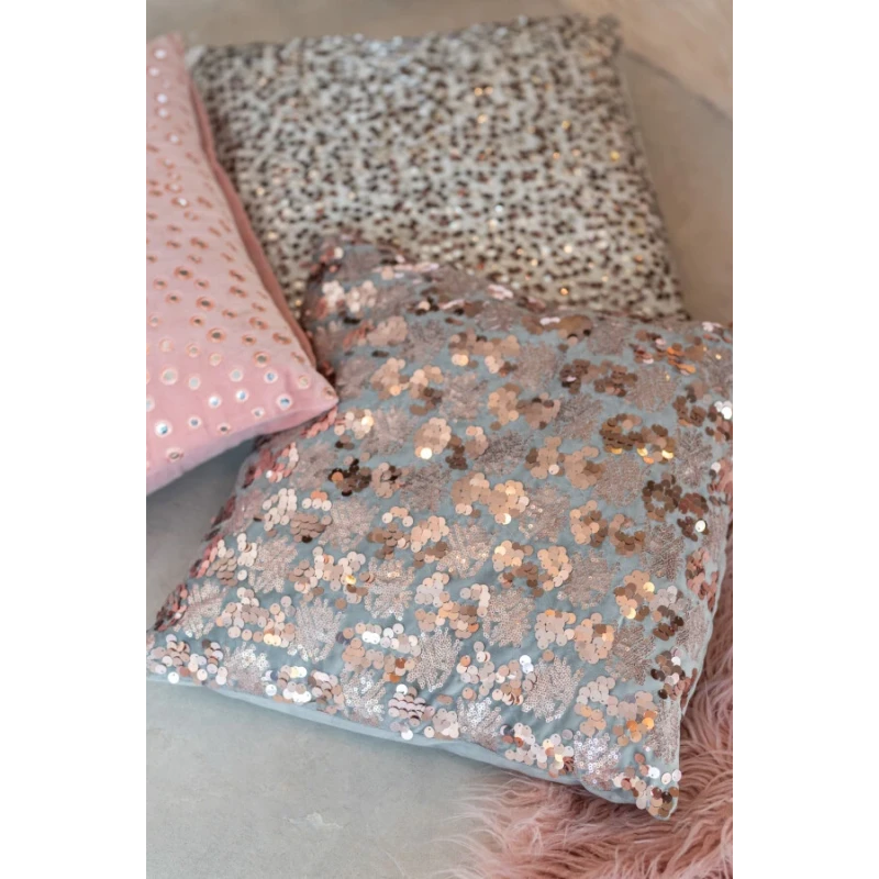 J-Line - Cuscino Paillette Velluto - Grigio / Rosa