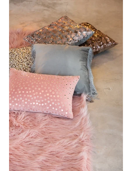 J-Line - Velvet Sequin Cushion - Grey / Pink