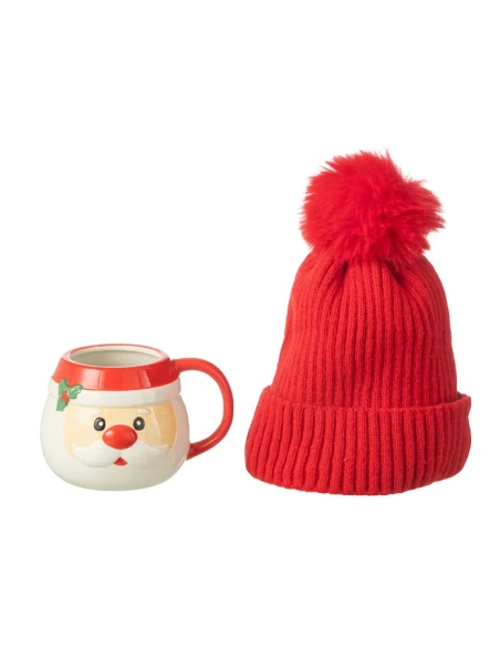 J-Line - Tazza Mug + Berretto Babbo Natale Scatola Regalo - Ceramica Multicolore