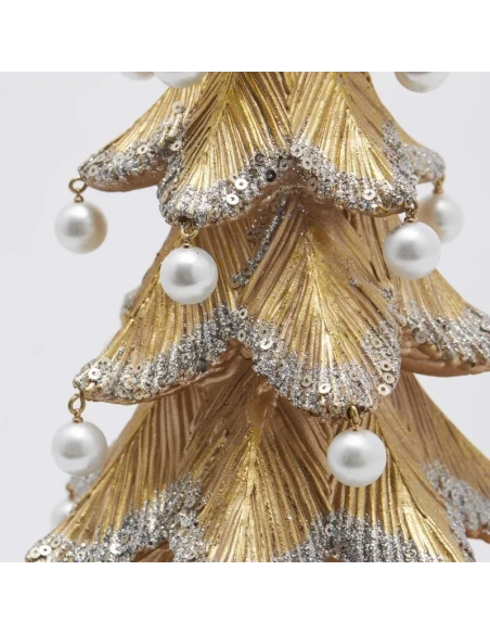 EDG - Decorazione Pino con Perle su Base - Argento / Oro