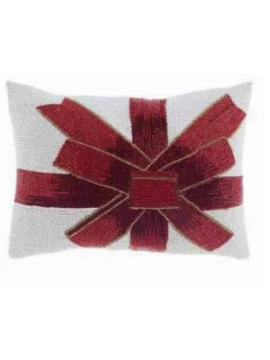Blanc MariClò - Christmas Bow Cushion with Beads - 25 x 35 cm