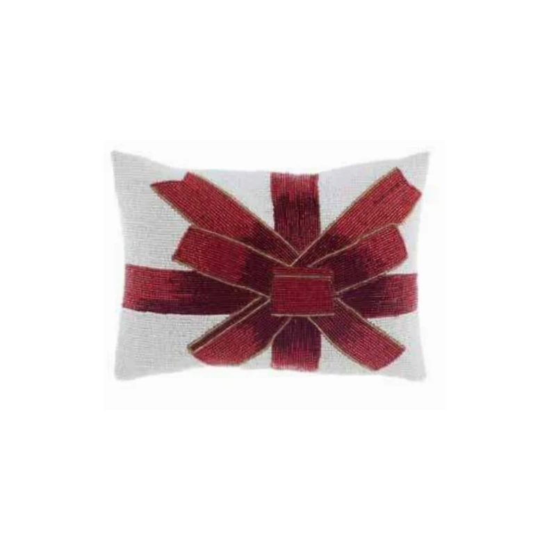 Blanc MariClò - Christmas Bow Cushion with Beads - 25 x 35 cm