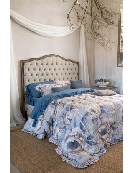 Blanc MariClò - Quilt with Gala Peonies Collection - Light Blue