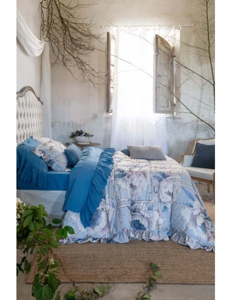 Blanc MariClò - Trapunta con Gala Peonies Collection - Azzurro