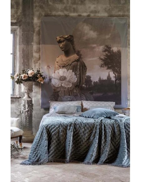 Blanc MariClò - Velvet Quilt with Fringes - Natural