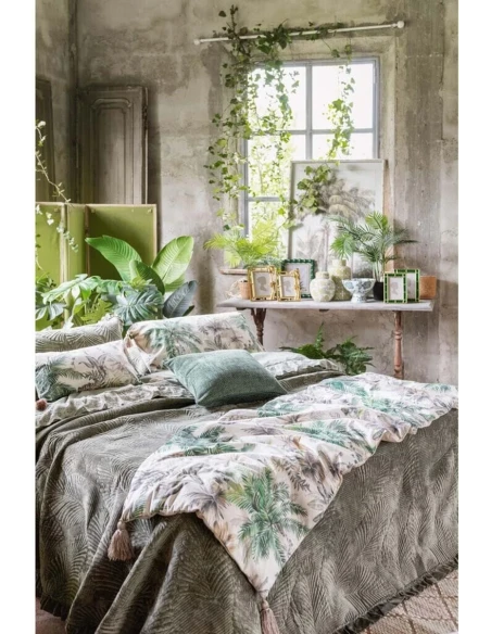 Blanc MariClò - Velvet Foliage Ruffle Bedspread - Green